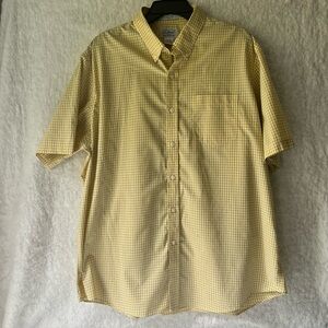 LL  Bean Yellow Blue Short Sleeve Checkered Men Shirt Size XL